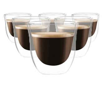 6 db dupla falú üveg kávés pohár, 70 ml
