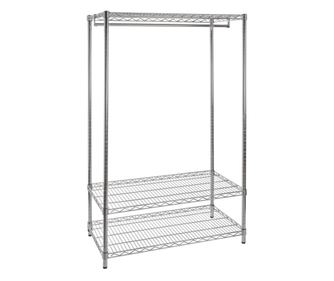 Polcos elem 2 polccal és akasztórúddal, króm ezüst, 90x45x180 cm