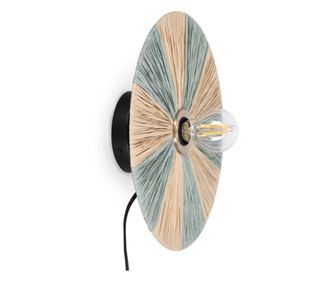 Kanda plava prirodna zidna svjetiljka od rafije 33x7x33 cm