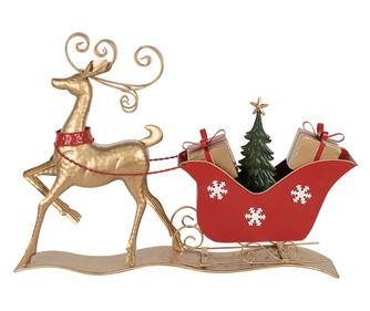 Karácsonyi dekoráció rénszarvas szán fém többszínű 70x12x49 cm