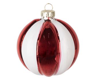 6 darabos karácsonyfa dísz szett, piros és fehér üveg, 8x8 cm