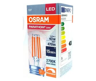 Ledvance Osram LED žarnica 4,8W (40W) E27 P45 470lm 2700K Toplo bela 230V Zatemnitev Nitka Prozorna Krogla 4058075590694