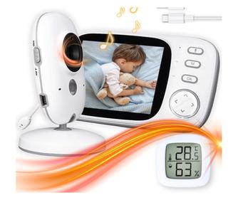 Baby Monitor, NightVision HD,Mod VOX, 8 Cantece, Alarma, Control Volum, Monitorizare Temperatura, Alarma hranire, Alb