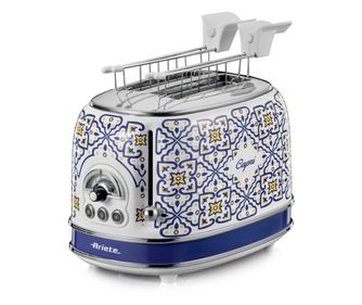 Pâine de pâine Ariete Capri 0155/0C, 810W, 2 felii, 3 funcții, 6 nivele, Tavă pentru firimituri detașabilă, Alb/Albastru