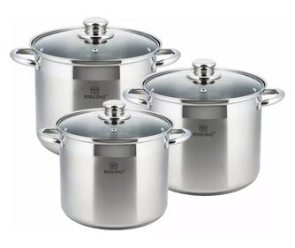 Komplet loncev iz nerjavečega jekla s pokrovi 26/28/30 CM, 11,1 / 13,5 / 16,2 L Kinghoff KH4312