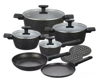 Sada hrnců a pánví s poklicemi, nepřilnavý povrch, Klausberg KB7830 – 12 dílů, 16–28 cm, vhodné pro indukci, černá