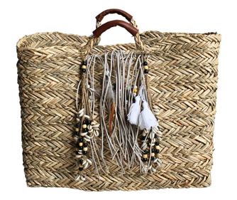 Boho strandtáska, jutából, díszítéssel, 44 x 30 x 18 cm – Hoff Interieur