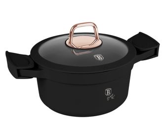 Oala cu capac si manere de silicon detasabile 20 cm 2,8L Black Rose Berlinger Haus BH 1456, strat antiaderent, negru