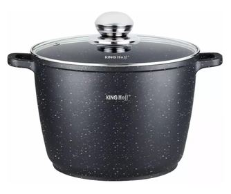 Lonec s pokrovom 28 cm, 10 l – Kinghoff KH 1599, nelepljiv z marmorjem, črne barve, idealen za juhe in velike posode