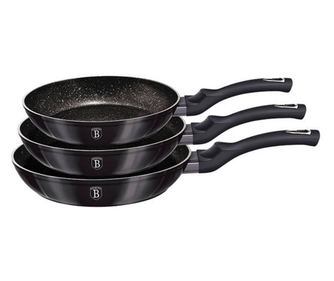 Set 3 tigai Carbon Pro Berlinger Haus BH 6903, marmorate, gri inchis, antiaderente, inductie
