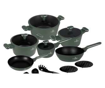 15dílná sada hrnců a pánví Zelená matná BH 8208, matná zelená