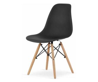 Стол Mercaton Acerenza, Скандинавски стил с букови крака, Метална рамка, PP седалка, Макс. 100 кг, 40 x 50 x 77 см, Черен