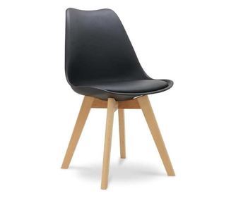 Стол Mercaton Grosseto - Скандинавски стил с дървени крака, PP седалка и възглавница от еко кожа, макс. 120 кг