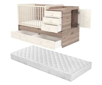 Παιδικό Κρεβάτι Mercaton Multi-Transformable με Στρώμα Comfort II, Μασίφ Ξύλο, 5 Συρτάρια, Προστατευτικά Πλαϊνά, 120×70 cm