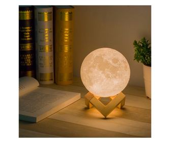 Holdforma 3D lámpa, 3 LED, újratölthető, fa talp-10 cm
