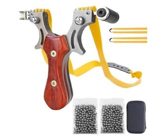 Set metalnih praćki s laserom i 200 metalnih kuglica 8 mm, 12 cm, kuglica, drvena ručka, smeđa, kofer uključen