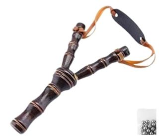 Fa csúzli készlet és 100 fém golyó, airsofthoz és 9 mm-es csúzlihoz, 19 cm, Barna