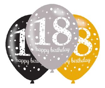 Set 6 balonov, lateks, model 18 happy birthday, Amscan, 27,5 cm