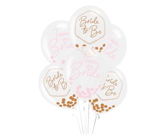 Set 6 balonov iz lateksa s konfeti, model Team Bride, Amscan, 27,5 cm