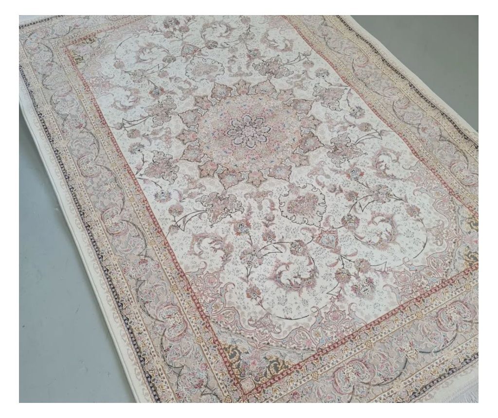 Kremasti tepih s klasičnim dizajnom 120x180cm svila i pamuk za dnevni boravak