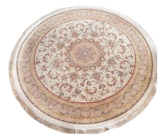 Кремав кръгъл килим с класически дизайн 150x150 см коприна и памук