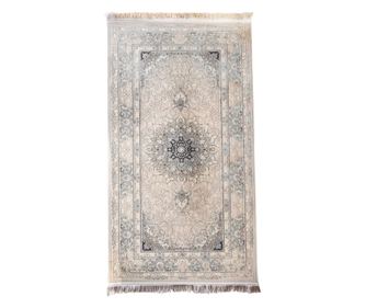 Béžový modrý koberec s vintage designem 150x225 cm hedvábí a bavlna do obývacího pokoje