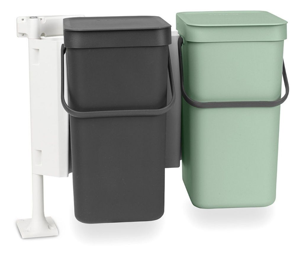 Brabantia Sort&Go 1005513 coș de colectare a deșeurilor, 2x12 l, Montare pe ușă de dulap de bucătărie, Gri/verde