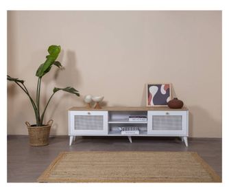 Szafka RTV niska Calvin - biała, dąb