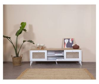 Szafka RTV niska Goose - biała, dąb