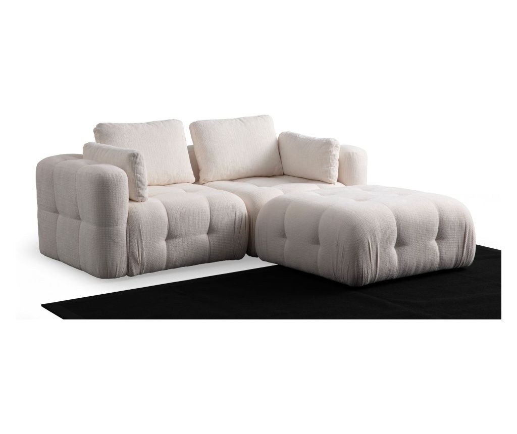 Sofa colțară Amaris 2 locuri cu taburet - alb