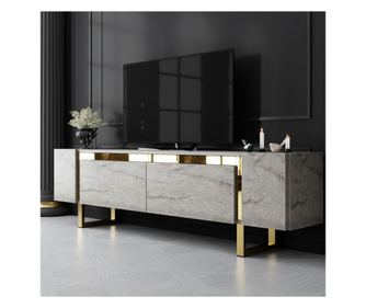 TV comodă joasă Yildiz - travertin, aur