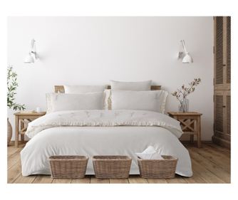 Lenjerie de pat dublu, Majoli Bahar Home Collection, 100% bumbac cu broderie dantelata, 4 piese(cearsaf pilota 200x220cm, cearsa