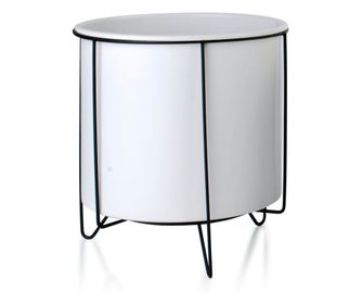 Komplet loncev za rože SWEN, belo-črni (3 kosi) na stojalu 21,5x23/18x20/16x19,5 cm