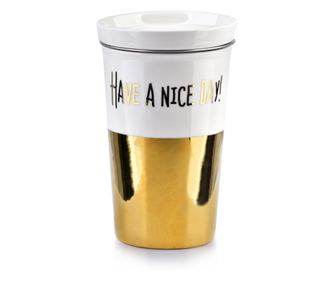 Zlata CHIC skodelica s pokrovom 410ml + cedilo