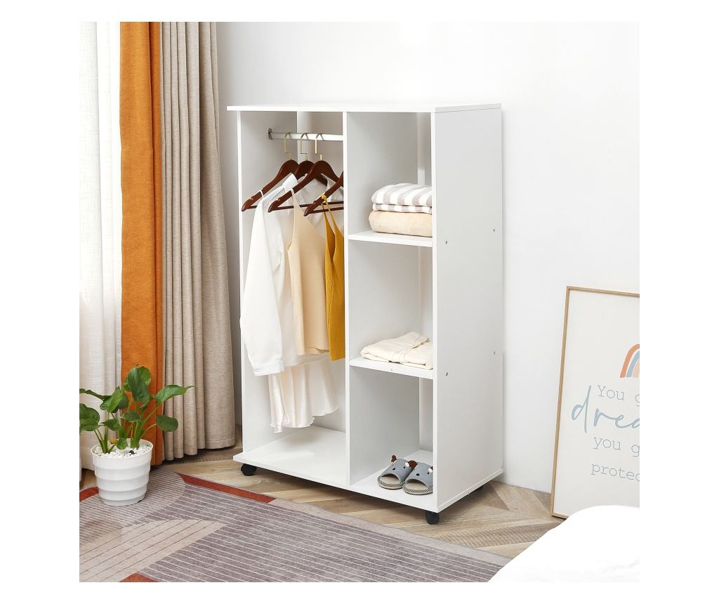 Ruhaszárító állvány kerekekkel, 3 polccal és ruhatartó rúddal, 80x40x128 cm, fehér - 2