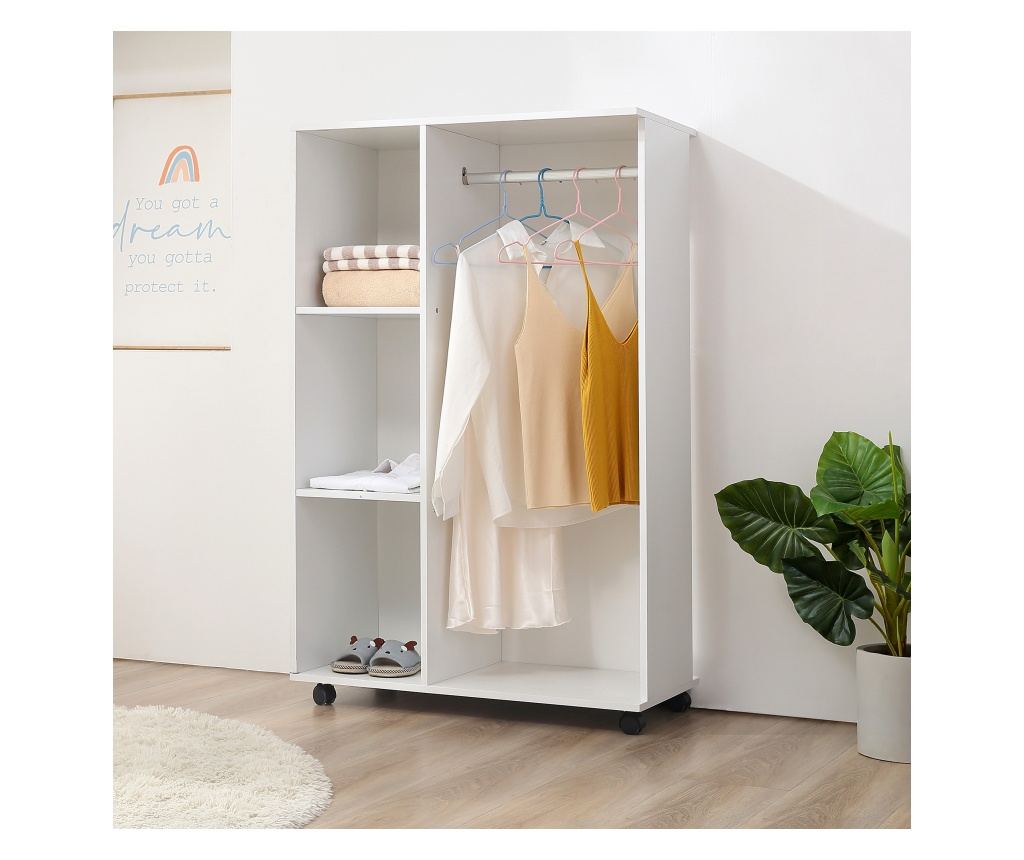 Ruhaszárító állvány kerekekkel, 3 polccal és ruhatartó rúddal, 80x40x128 cm, fehér - 3