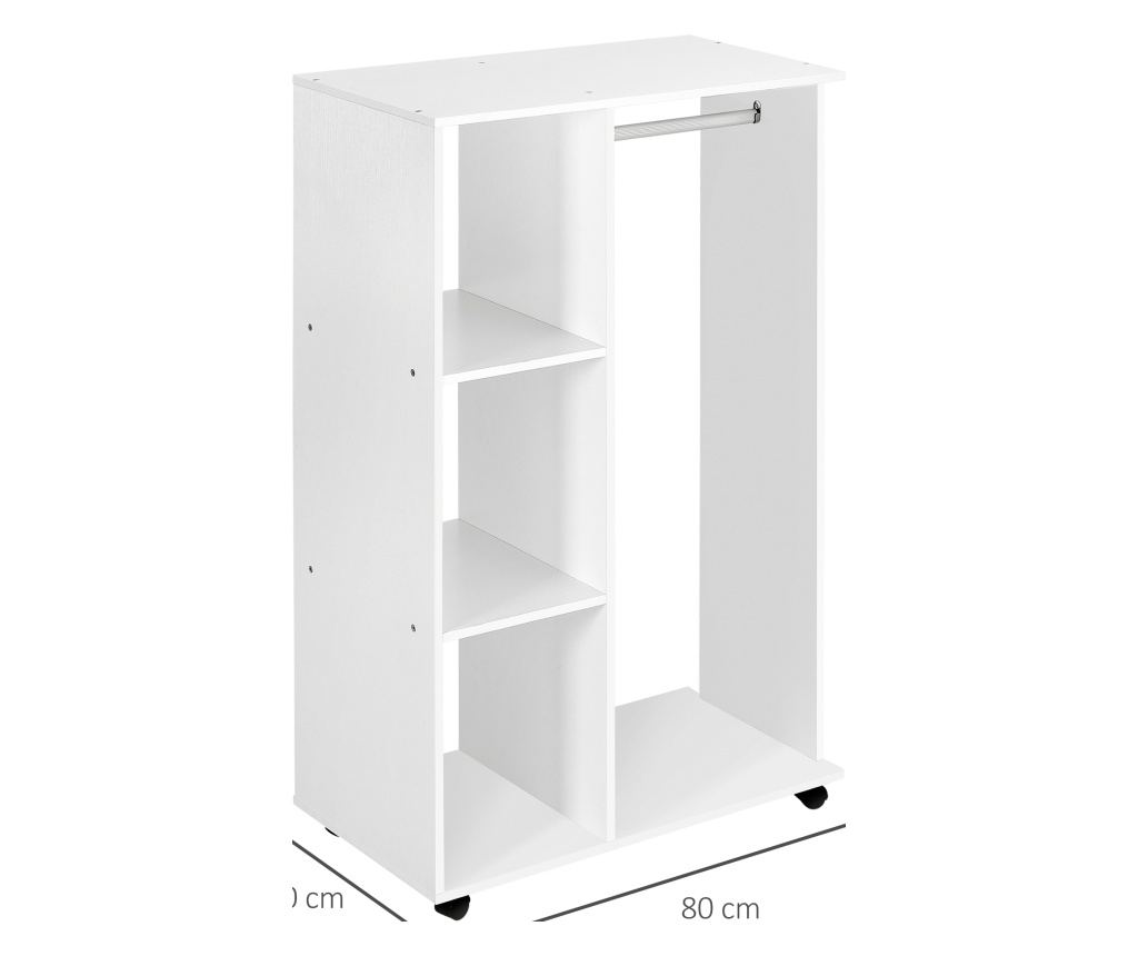 Ruhaszárító állvány kerekekkel, 3 polccal és ruhatartó rúddal, 80x40x128 cm, fehér - 4