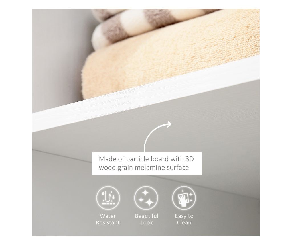 Ruhaszárító állvány kerekekkel, 3 polccal és ruhatartó rúddal, 80x40x128 cm, fehér - 5