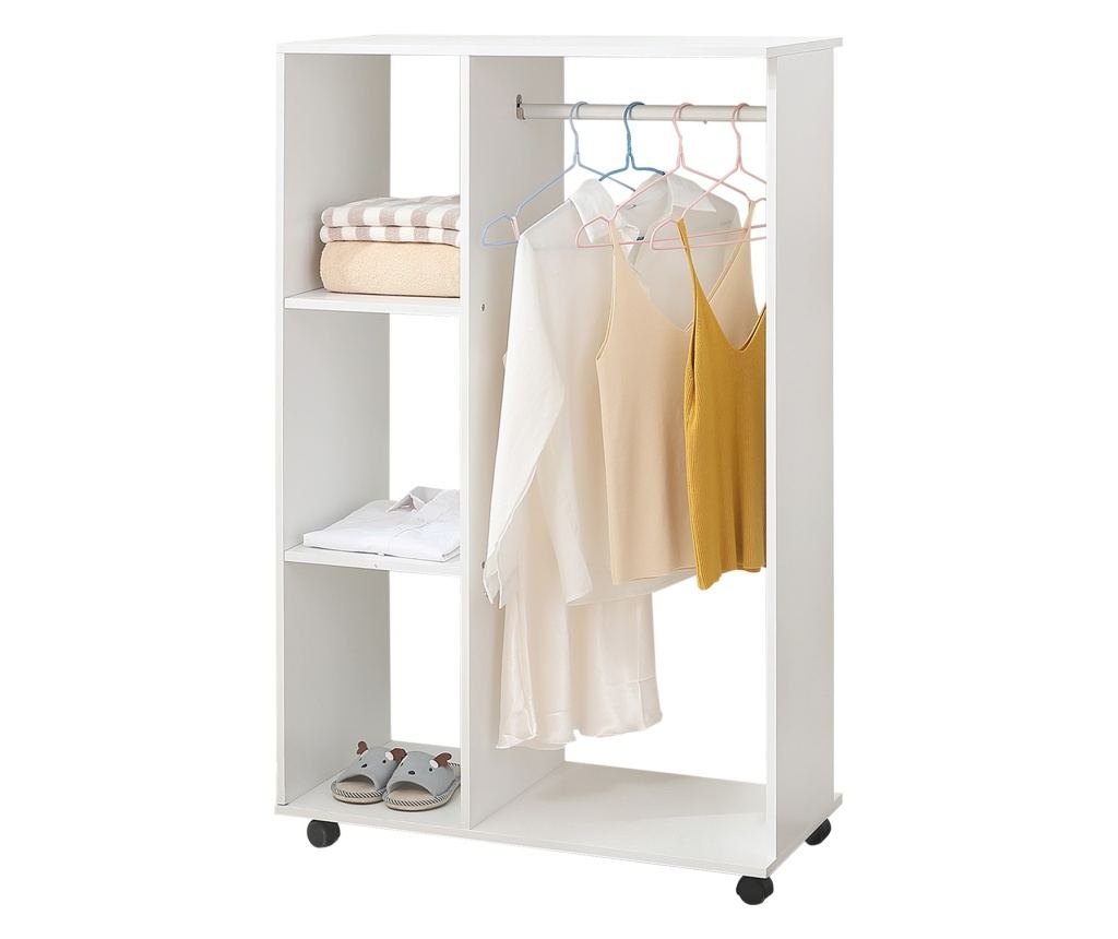 Ruhaszárító állvány kerekekkel, 3 polccal és ruhatartó rúddal, 80x40x128 cm, fehér - 7