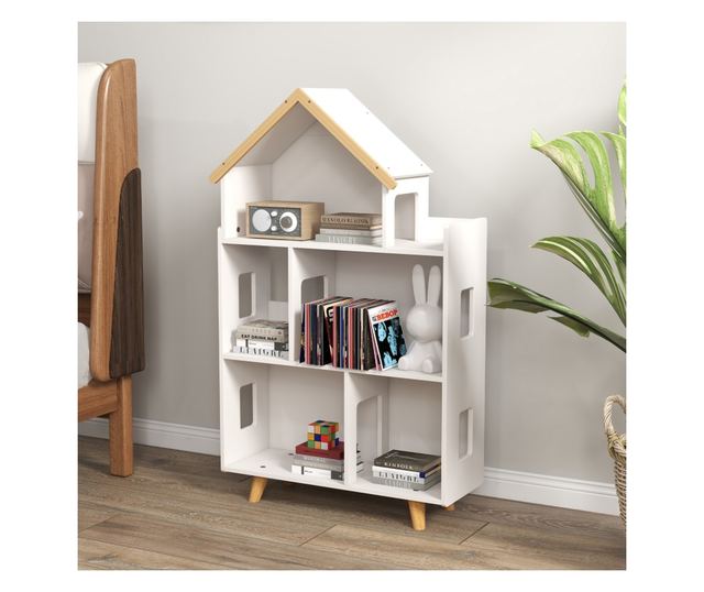 Dulap de Depozitare a Jucariilor, Raft de Carti cu 3 Nivele, Organizator pentru Camera de Joaca, 65x25x108,5 cm, Alb