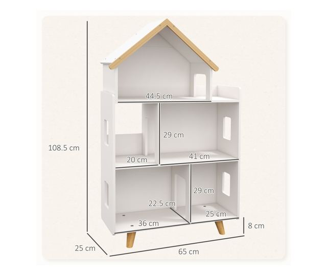 Dulap de Depozitare a Jucariilor, Raft de Carti cu 3 Nivele, Organizator pentru Camera de Joaca, 65x25x108,5 cm, Alb