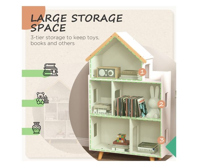 Dulap de Depozitare a Jucariilor, Raft de Carti cu 3 Nivele, Organizator pentru Camera de Joaca, 65x25x108,5 cm, Alb