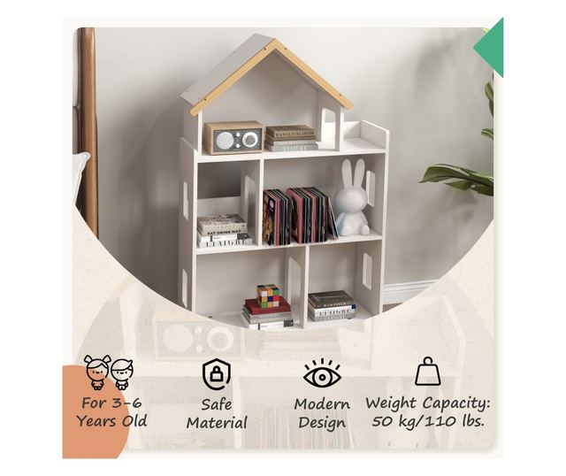 Dulap de Depozitare a Jucariilor, Raft de Carti cu 3 Nivele, Organizator pentru Camera de Joaca, 65x25x108,5 cm, Alb