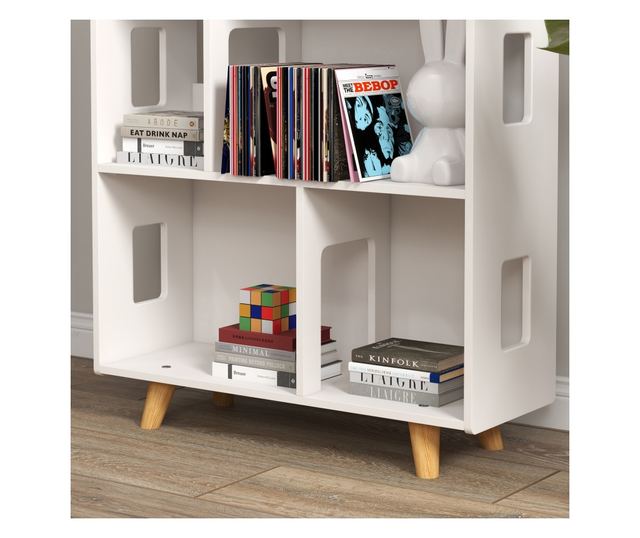 Dulap de Depozitare a Jucariilor, Raft de Carti cu 3 Nivele, Organizator pentru Camera de Joaca, 65x25x108,5 cm, Alb