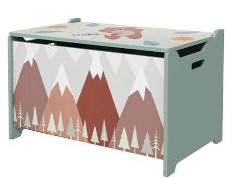 Cufăr de jucării pentru copii , ladă din lemn MDF cu capac și balama de siguranță, 60x37x39cm, de culoare verde