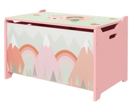 Cufăr de jucării pentru copii , ladă din lemn MDF cu capac și balama de siguranță, 60x37x39cm, de culoare roz