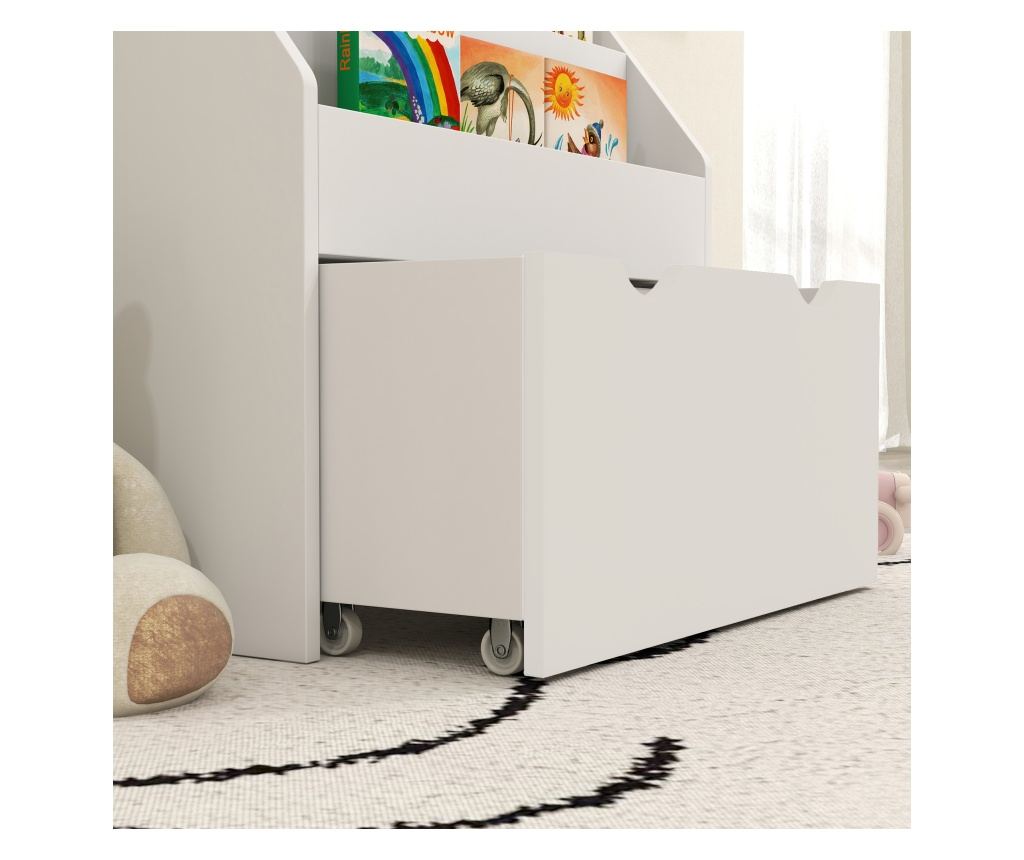 Biblioteca pentru Copii 3-8 Ani cu 3 Rafturi si Sertar, Raft de Depozitare Jucarii, 62,5x30x70 cm, Alb - 10