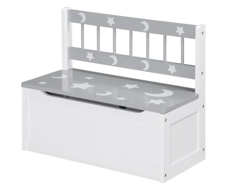 Модерна кутия за играчки 2 в 1, детска пейка, MDF и борова дървесина, 60x30x50 см, бяло и сиво