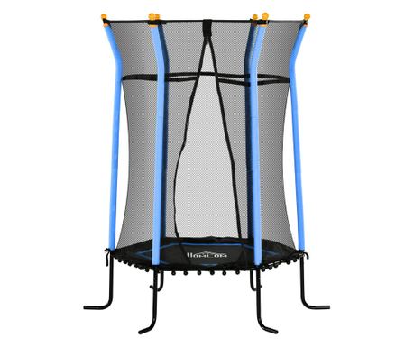 Trambulina Elastica pentru Copii 3-10 Ani cu Intrare cu Fermoar si Tevi Captusite, Ø163,5x190 cm, Albastru