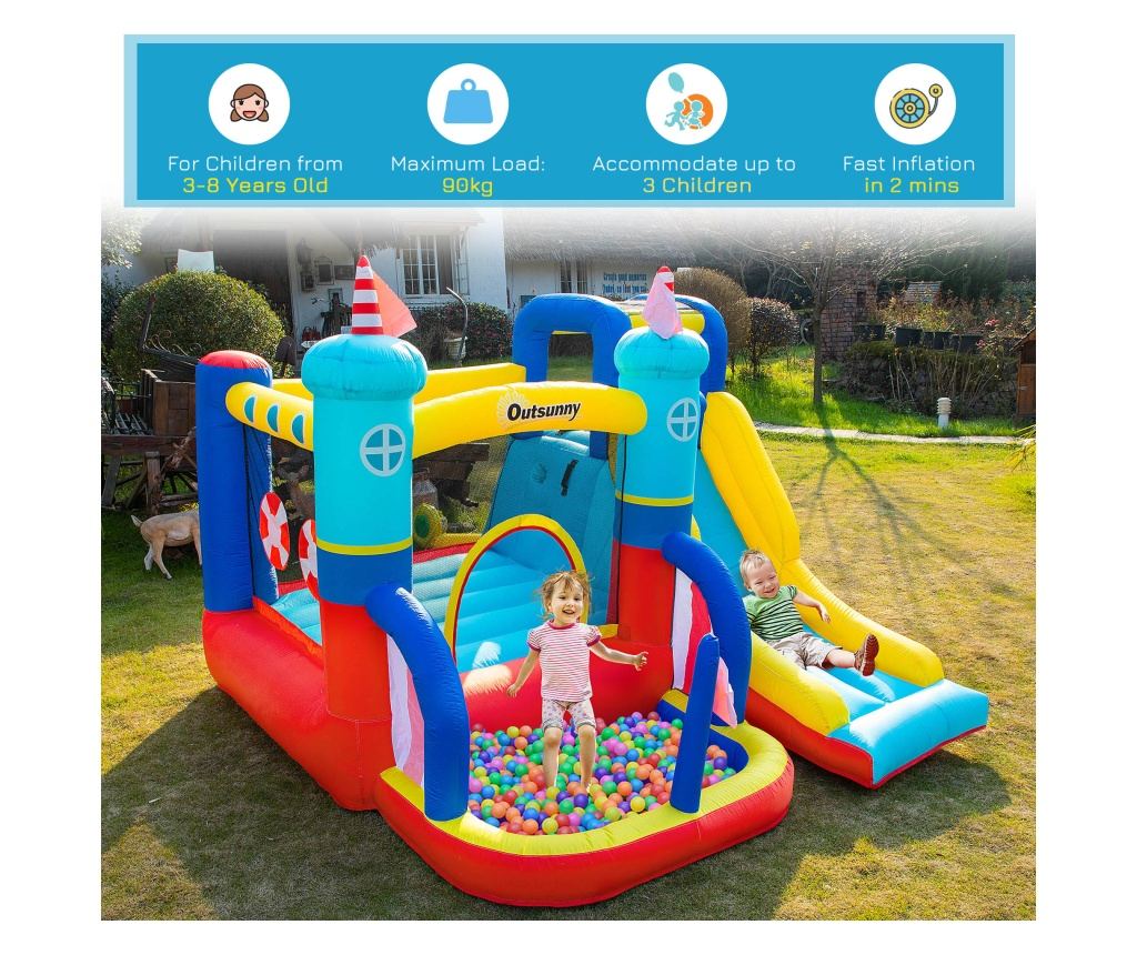 Castel Gonflabil 4 in 1 pentru Copii de la 3 la 8 ani cu Tobogan, Trambulina, Piscina si Pompa inclusa, 265x260x200cm - 3